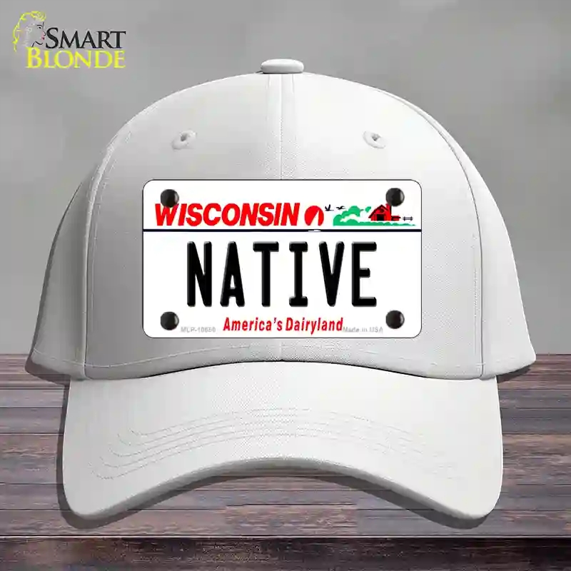 HAT21-MLP-10650 Native Wisconsin Novelty License Plate Hat, Cotton - White