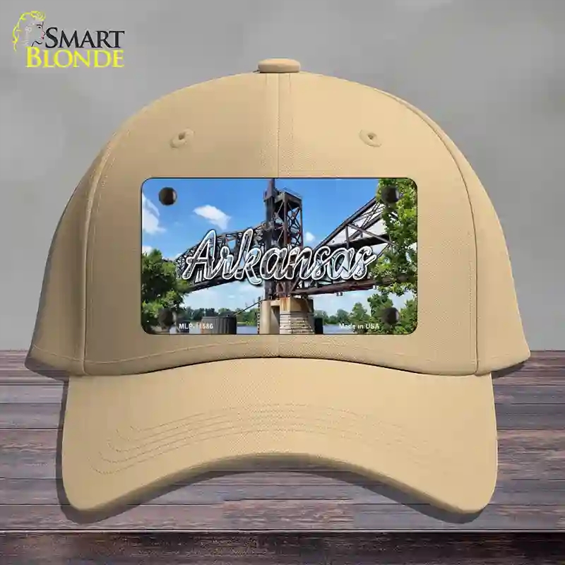 HAT22-MLP-11586 Arkansas Rusty Bridge State Novelty License Plate Hat, Cotton - Khaki