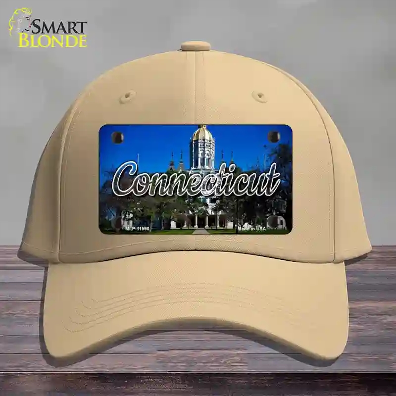 HAT22-MLP-11590 Connecticut Capital Building State Novelty License Plate Hat, Cotton - Khaki