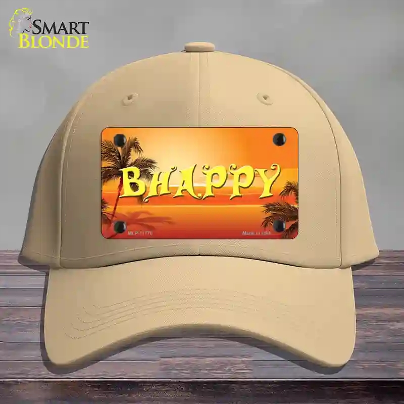 HAT22-MLP-11775 Be Happy Beach Scene Novelty License Plate Hat, Cotton - Khaki
