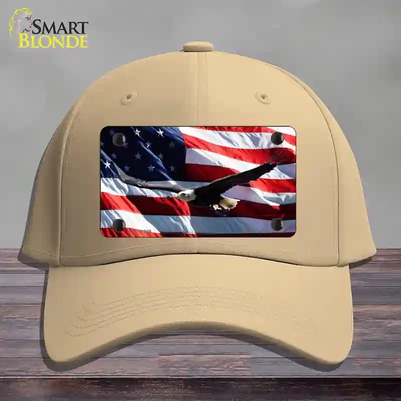 HAT22-MLP-11939 Soaring Eagle Flag Novelty License Plate Hat, Cotton - Khaki