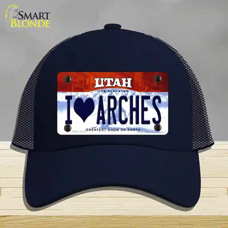 HAT16-MLP-10235 I Love Arches Utah Novelty License Plate Hat, Mesh - Navy