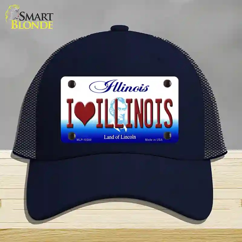 HAT16-MLP-10280 I Love Illinois Novelty License Plate Hat, Mesh - Navy