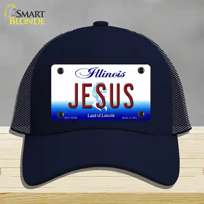 HAT16-MLP-10305 Jesus Illinois Novelty License Plate Hat, Mesh - Navy