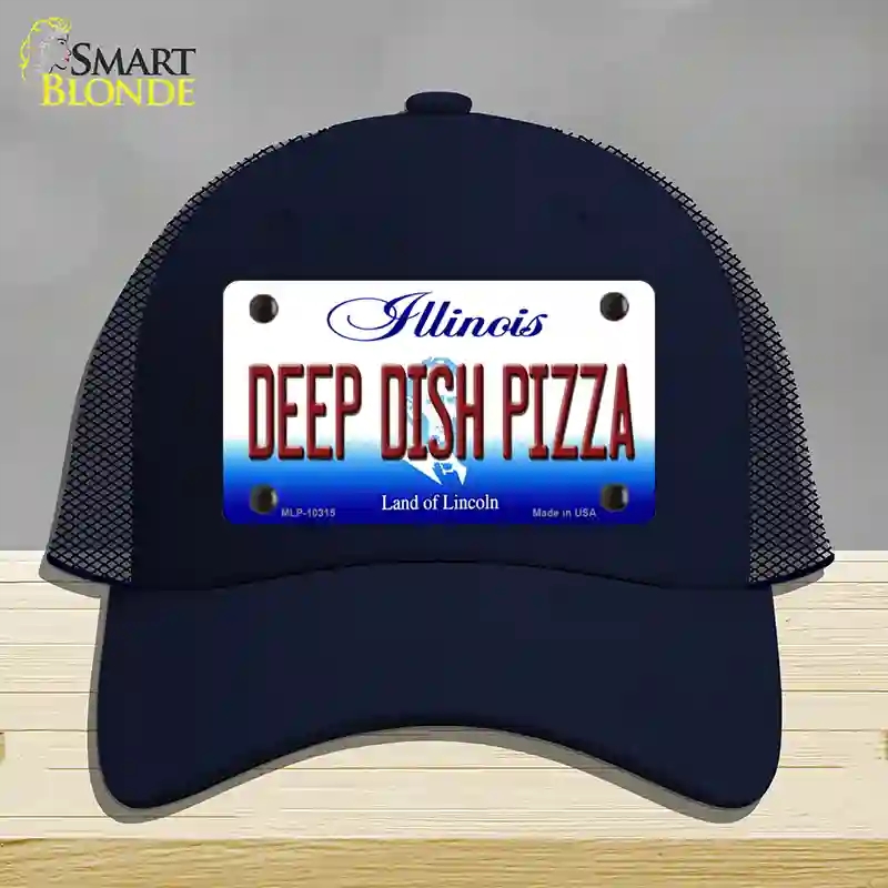 HAT16-MLP-10315 Deep Dish Pizza Illinois Novelty License Plate Hat, Mesh - Navy