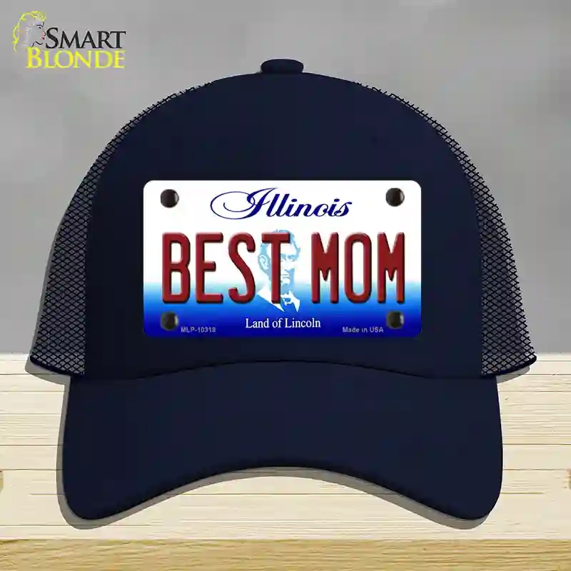 HAT16-MLP-10318 Best Mom Illinois Novelty License Plate Hat, Mesh - Navy