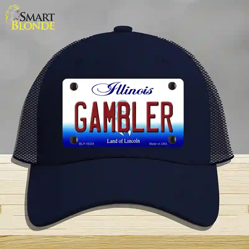HAT16-MLP-10324 Gambler Illinois Novelty License Plate Hat, Mesh - Navy