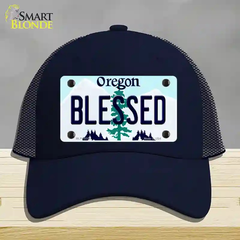 HAT16-MLP-10376 Blessed Oregon Novelty License Plate Hat, Mesh - Navy