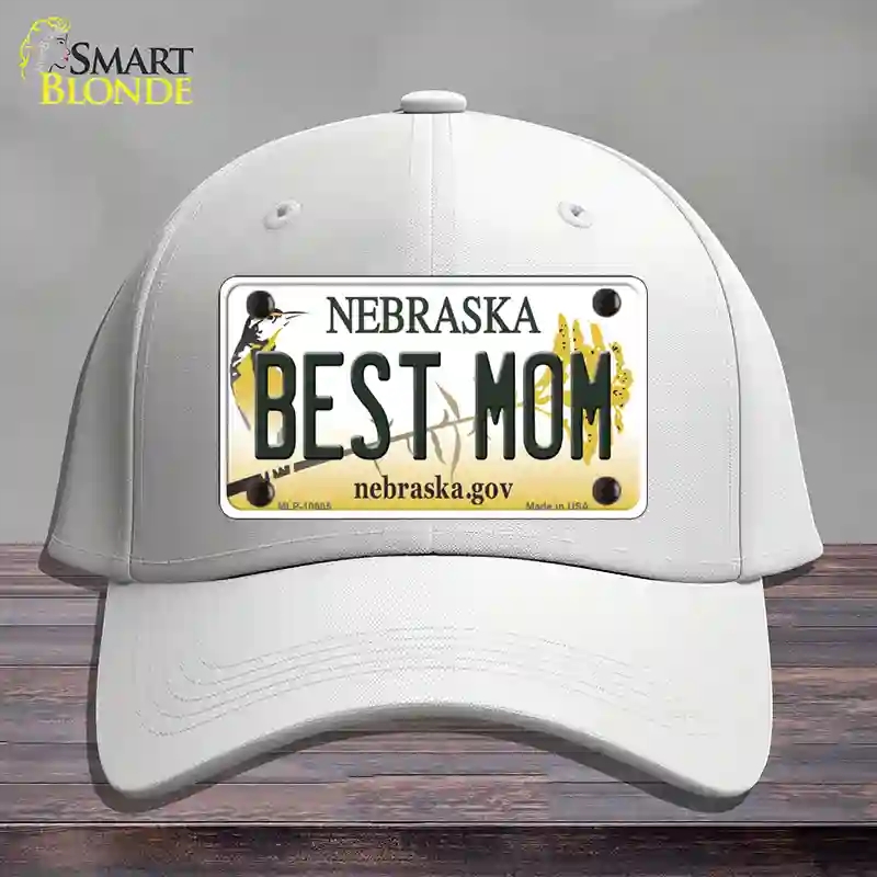 HAT21-MLP-10605 Best Mom Nebraska Novelty License Plate Hat, Cotton - White