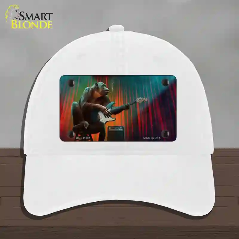 HAT14-MLP-11897 Monkey with Guitar Novelty License Plate Hat, Unconstructed Cotton - White