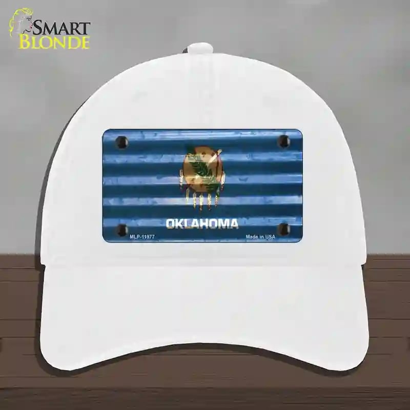 HAT14-MLP-11977 Oklahoma Corrugated Flag Novelty License Plate Hat, Unconstructed Cotton - White