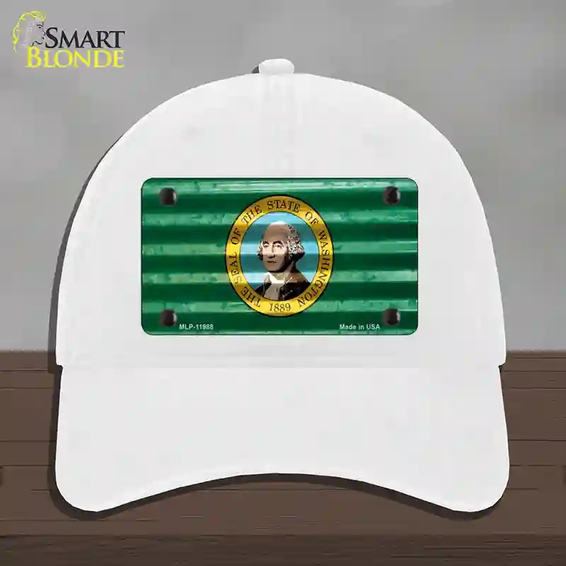 HAT14-MLP-11988 Washington Corrugated Flag Novelty License Plate Hat, Unconstructed Cotton - White