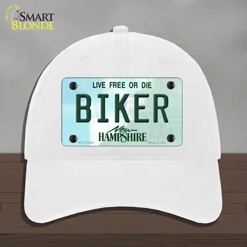 HAT14-MLP-12080 Biker   Hampshire State Novelty License Plate Hat, Unconstructed Cotton - White