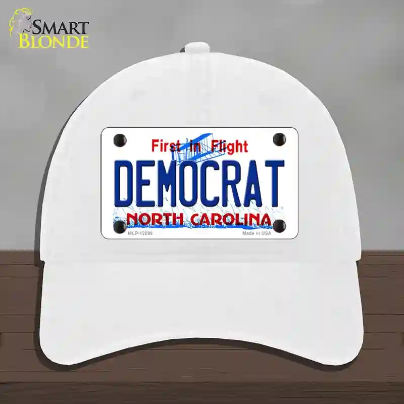 HAT14-MLP-12098 Democrat North Carolina State Novelty License Plate Hat, Unconstructed Cotton - White