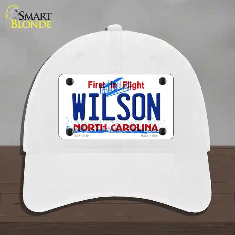 HAT14-MLP-12119 Wilson North Carolina Flight Novelty License Plate Hat, Unconstructed Cotton - White
