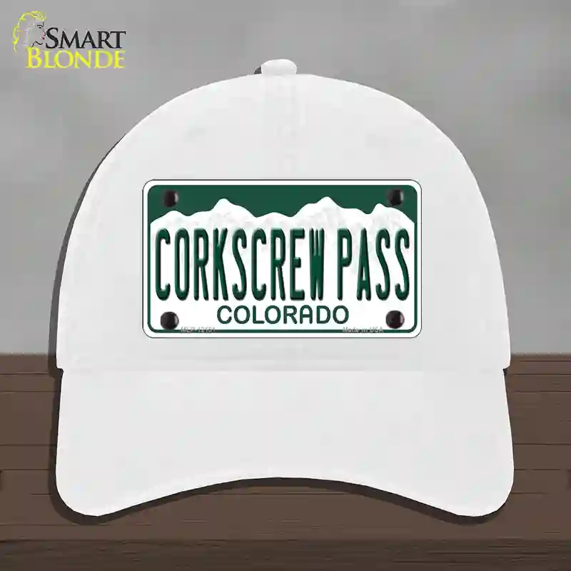 HAT14-MLP-12151 Corkscrew Pass Colorado Novelty License Plate Hat, Unconstructed Cotton - White