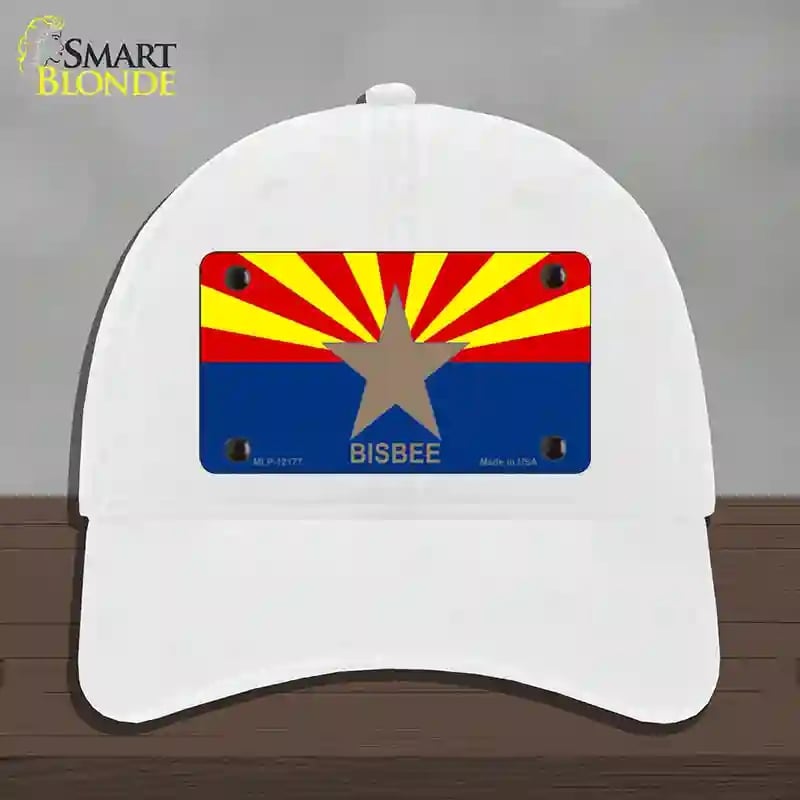 HAT14-MLP-12177 Bisbee Arizona Flag Novelty License Plate Hat, Unconstructed Cotton - White