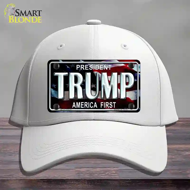 HAT21-MLP-11031 Trump America First Novelty License Plate Hat, Cotton - White