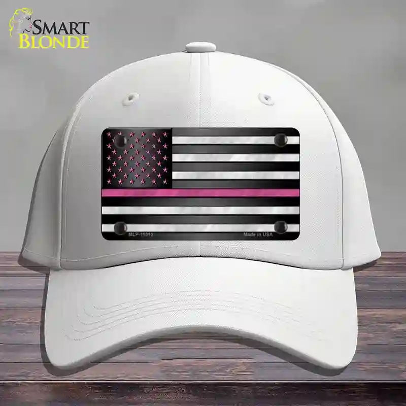 HAT21-MLP-11313 Thin Pink Line with Stars Novelty License Plate Hat, Cotton - White