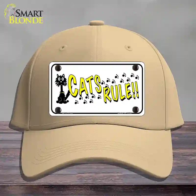 HAT22-MLP-1199 Cats Rule Novelty License Plate Hat, Cotton - Khaki