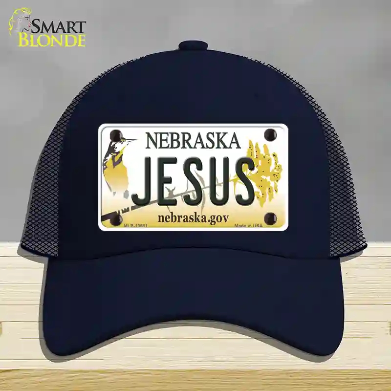 HAT16-MLP-10591 Jesus Nebraska Novelty License Plate Hat, Mesh - Navy