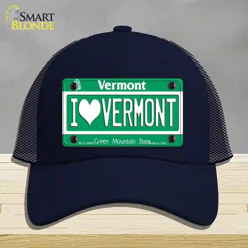 HAT16-MLP-10659 I Love Vermont Novelty License Plate Hat, Mesh - Navy