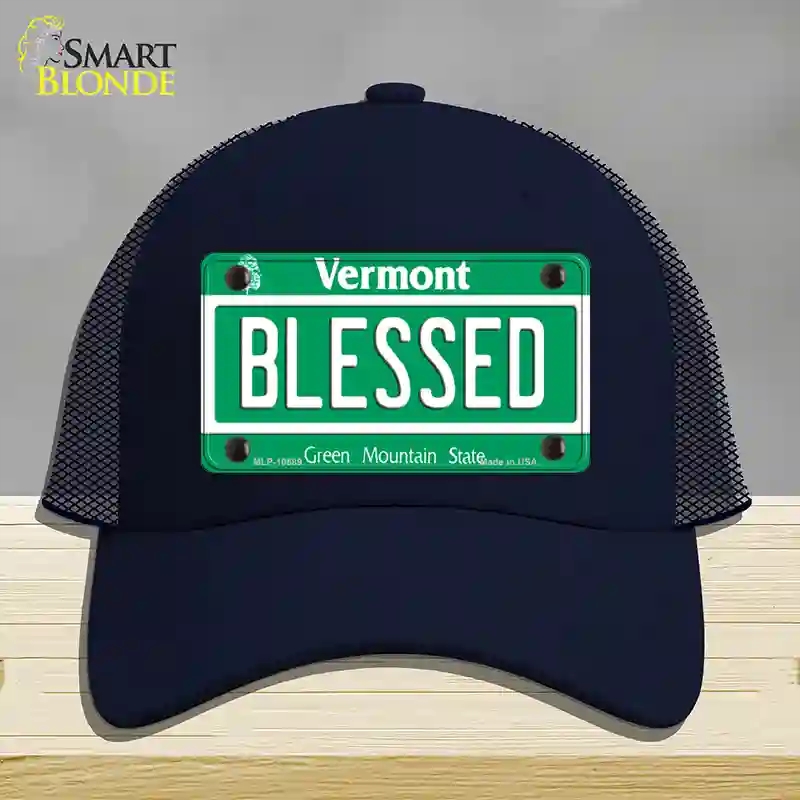 HAT16-MLP-10689 Blessed Vermont Novelty License Plate Hat, Mesh - Navy