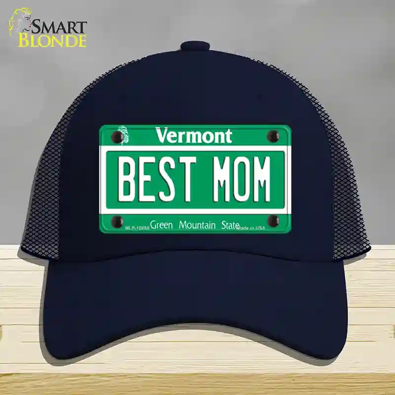 HAT16-MLP-10698 Best Mom Vermont Novelty License Plate Hat, Mesh - Navy