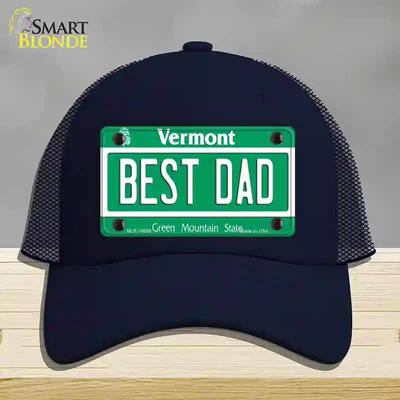 HAT16-MLP-10699 Best Dad Vermont Novelty License Plate Hat, Mesh - Navy