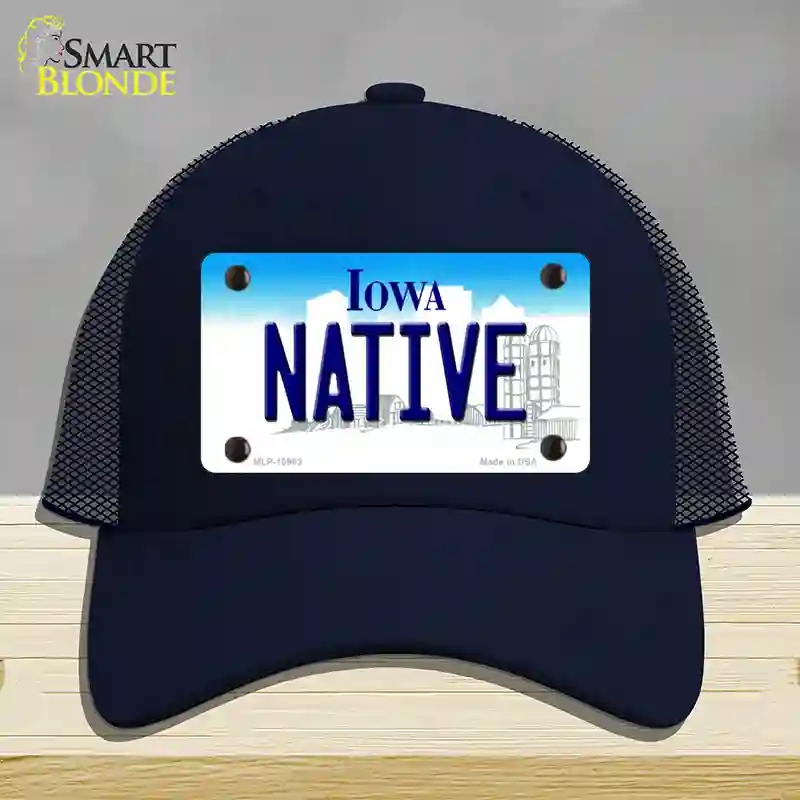 HAT16-MLP-10963 Native Iowa Novelty License Plate Hat, Mesh - Navy