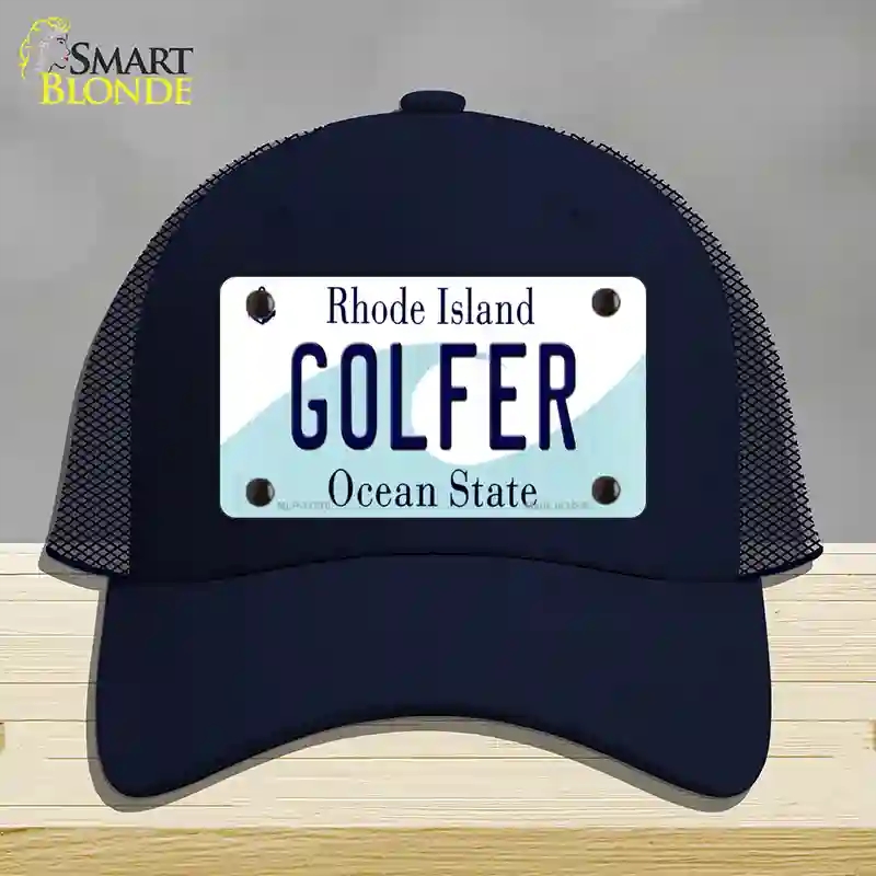 HAT16-MLP-11216 Golfer Rhode Island State Novelty License Plate Hat, Mesh - Navy