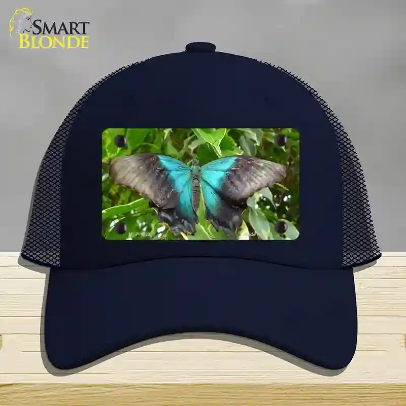 HAT16-MLP-11237 Butterfly Blue & Black Novelty License Plate Hat, Mesh - Navy