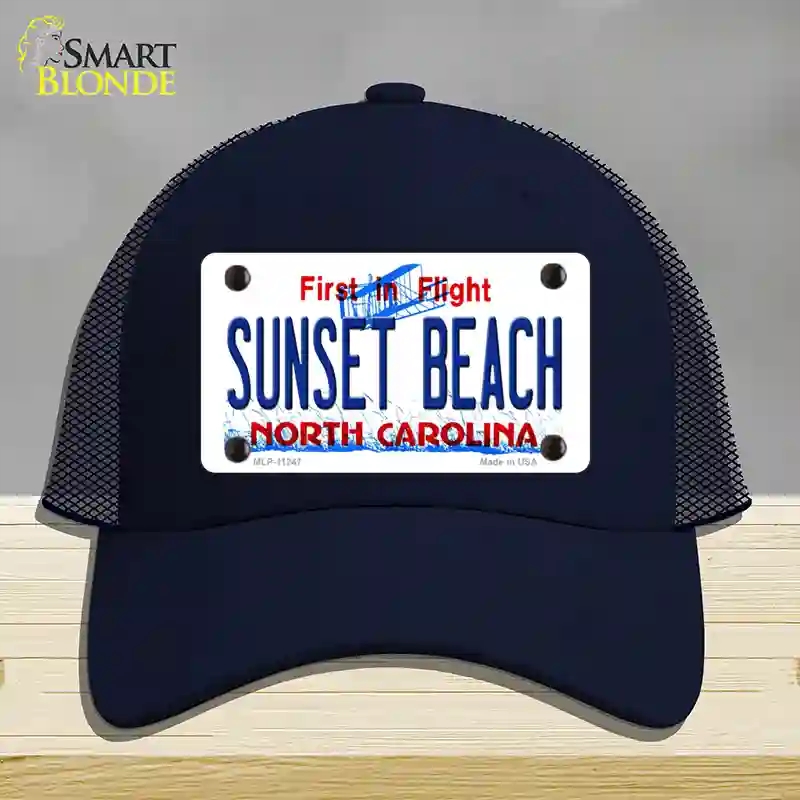 HAT16-MLP-11247 Sunset Beach North Carolina State Novelty License Plate Hat, Mesh - Navy