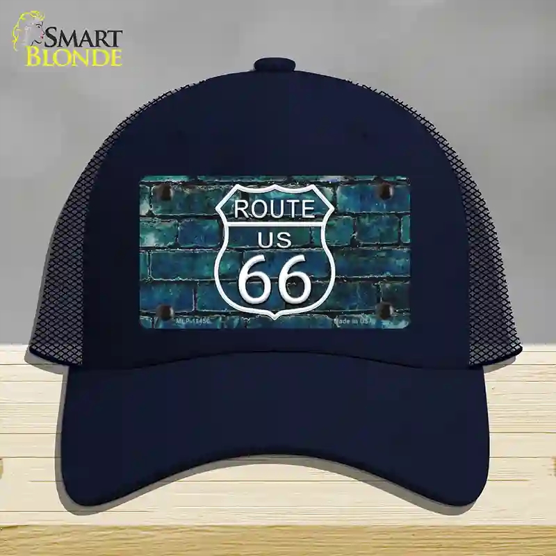 HAT16-MLP-11456 Route 66 Blue Brick Wall Novelty License Plate Hat, Mesh - Navy