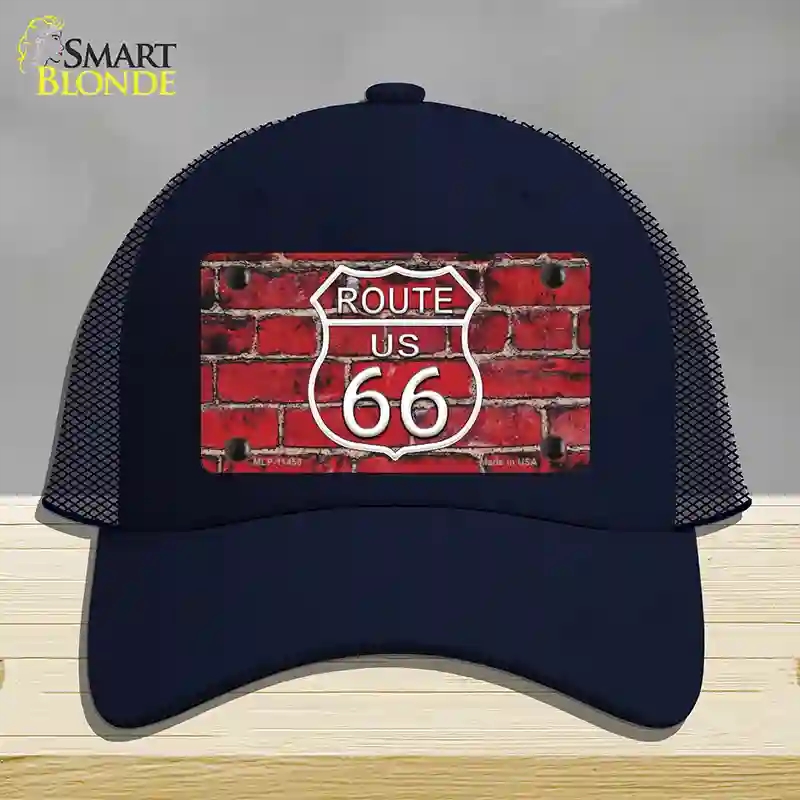 HAT16-MLP-11458 Route 66 Red Brick Wall Novelty License Plate Hat, Mesh - Navy