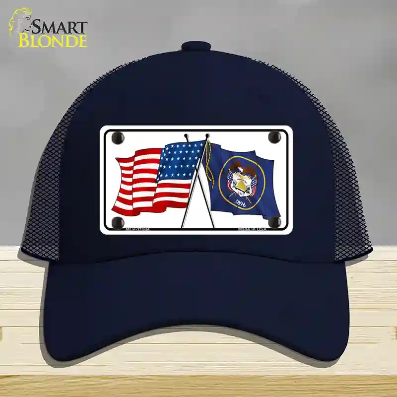 HAT16-MLP-11504 Utah Crossed US Flag Novelty License Plate Hat, Mesh - Navy