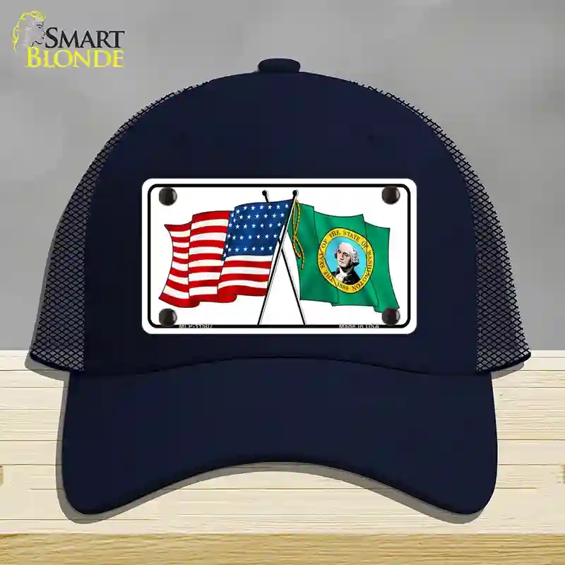 HAT16-MLP-11507 Washington Crossed US Flag Novelty License Plate Hat, Mesh - Navy