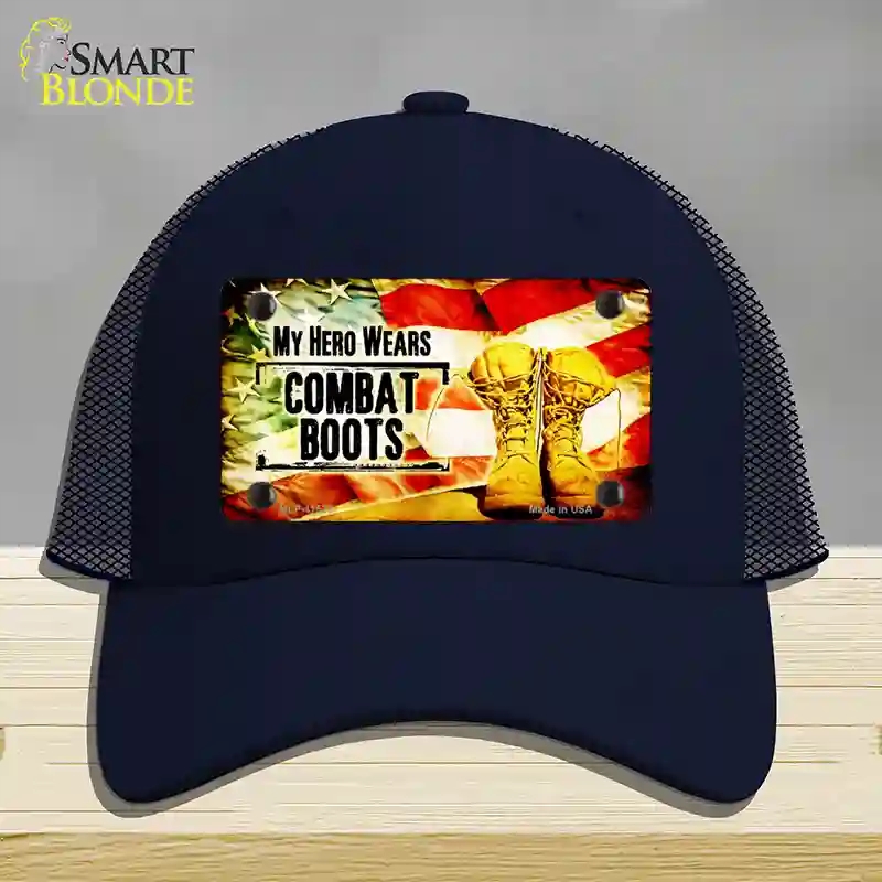 HAT16-MLP-11523 My Hero Wears Combat Boots Novelty License Plate Hat, Mesh - Navy
