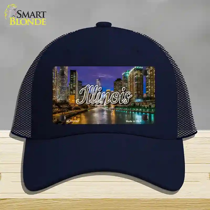 HAT16-MLP-11597 Illinois River City Lights State Novelty License Plate Hat, Mesh - Navy