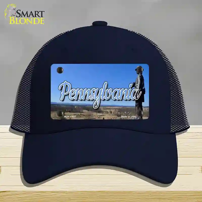 HAT16-MLP-11627 Pennsylvania Gettysburg Statue State Novelty License Plate Hat, Mesh - Navy