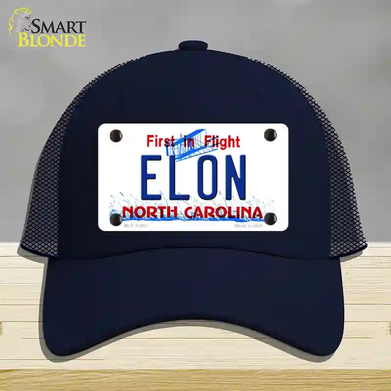 HAT16-MLP-11851 Elon North Carolina Novelty License Plate Hat, Mesh - Navy