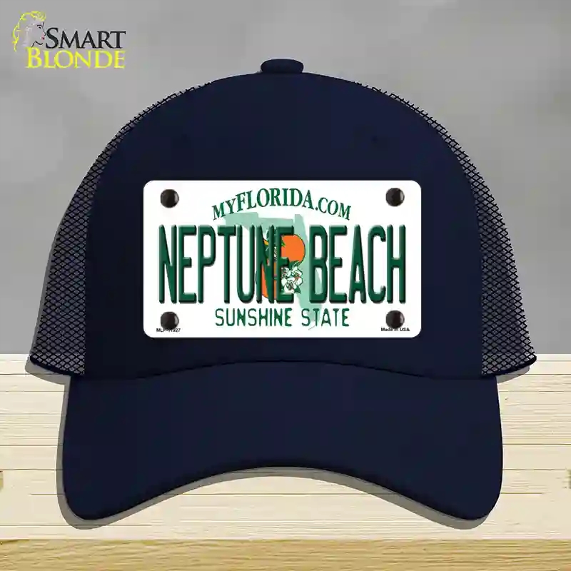 HAT16-MLP-11927 Florida Neptune Beach Novelty License Plate Hat, Mesh - Navy