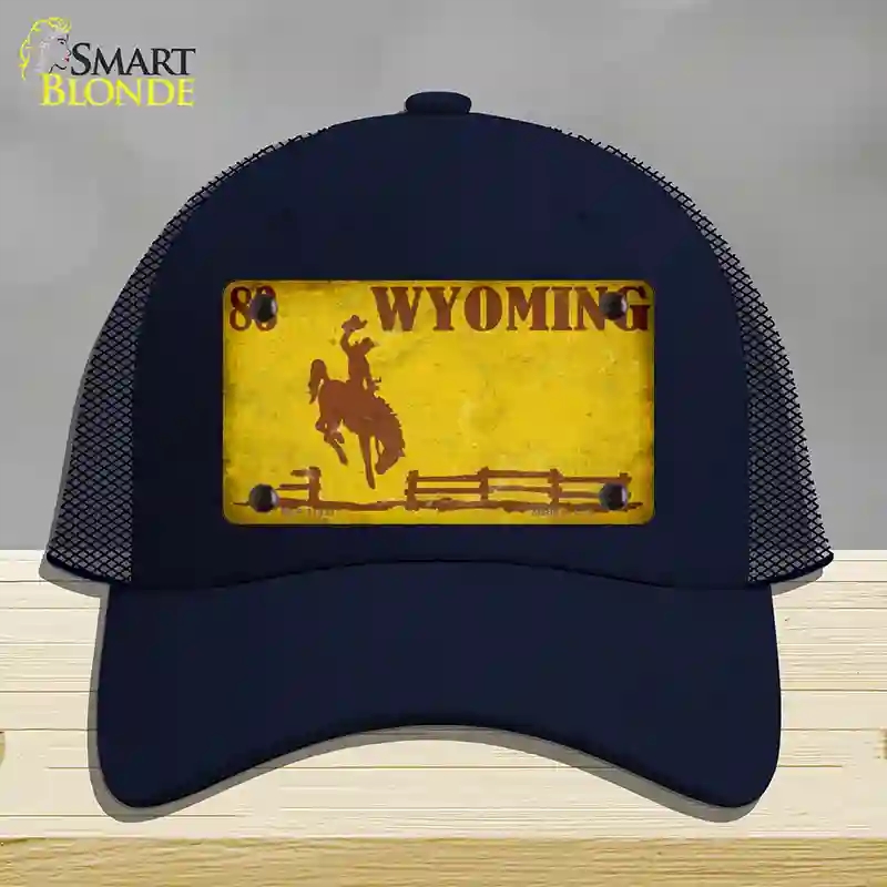 HAT16-MLP-11933 Wyoming Yellow Rusty Novelty License Plate Hat, Mesh - Navy