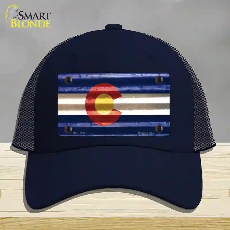 HAT16-MLP-11947 Colorado Corrugated Flag Novelty License Plate Hat, Mesh - Navy