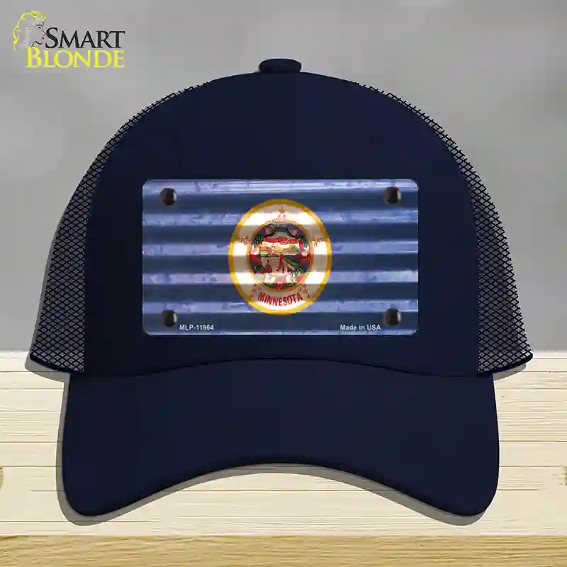 HAT16-MLP-11964 Minnesota Corrugated Flag Novelty License Plate Hat, Mesh - Navy