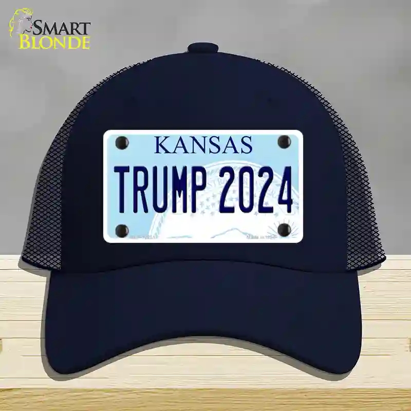 HAT16-MLP-12231 Trump 2024 Kansas Novelty License Plate Hat, Mesh - Navy