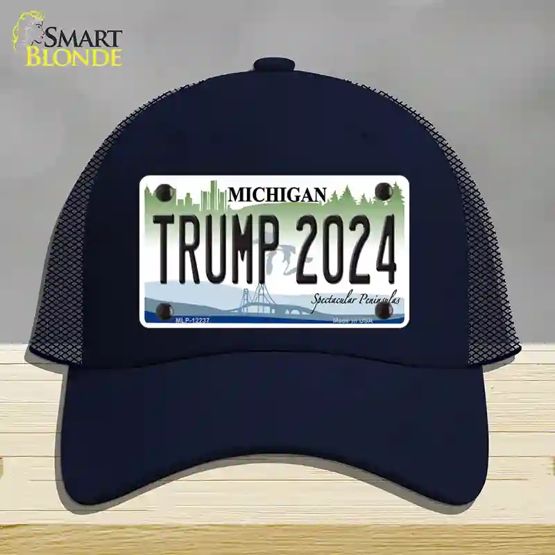 HAT16-MLP-12237 Trump 2024 Michigan Novelty License Plate Hat, Mesh - Navy