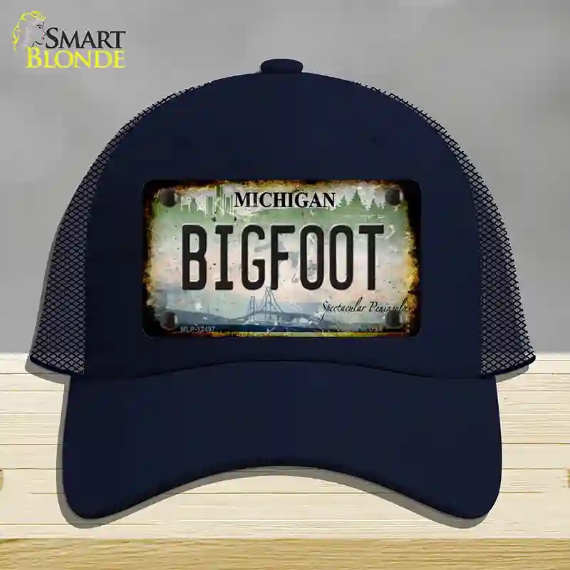 HAT16-MLP-12497 Bigfoot Michigan Novelty License Plate Hat, Mesh - Navy