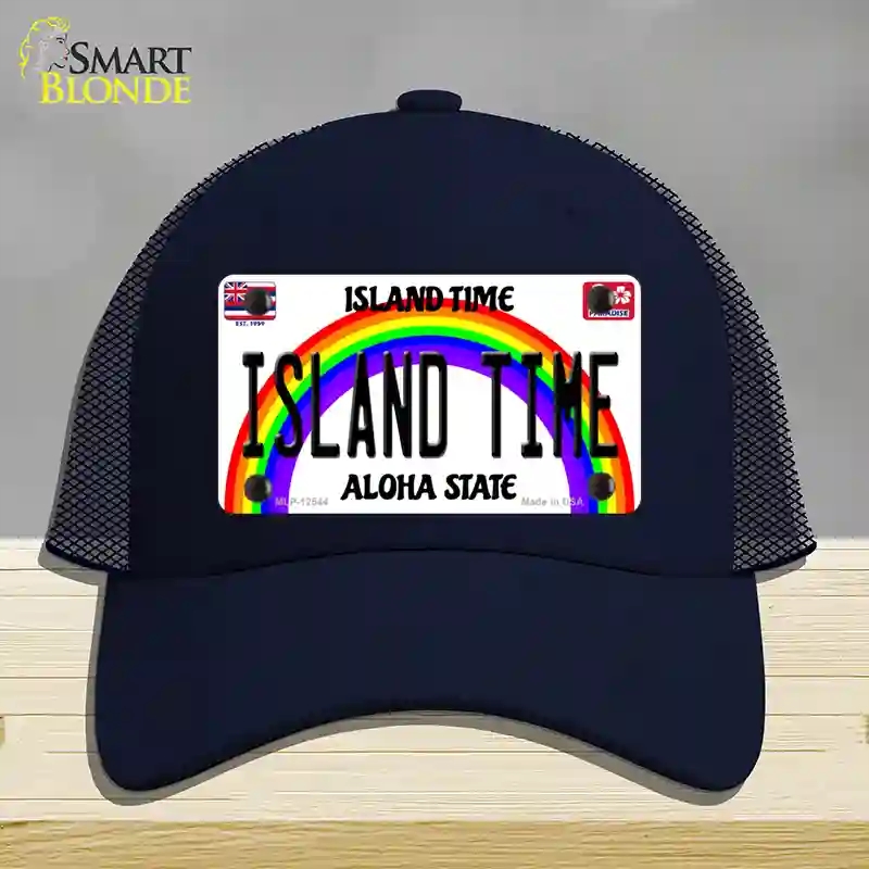 HAT16-MLP-12544 Island Time Hawaii Novelty License Plate Hat, Mesh - Navy