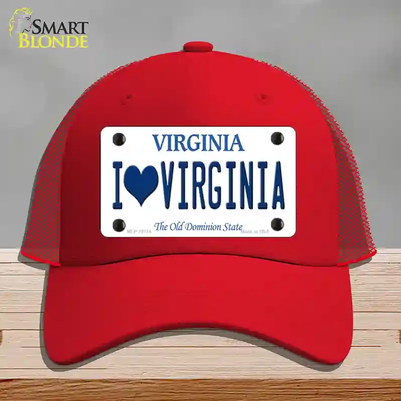 HAT17-MLP-10114 I Love Virginia Novelty License Plate Hat, Mesh - Red